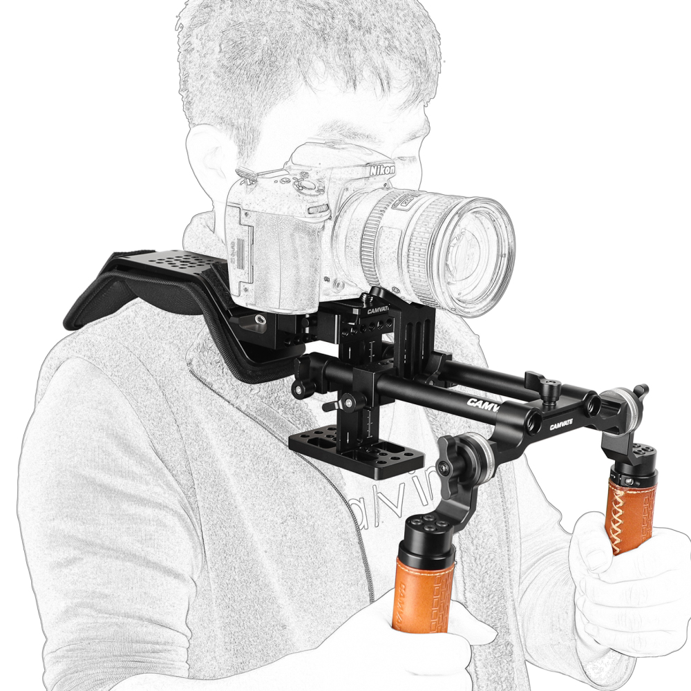 CAMVATE Handheld Shoulder-support Mount Rig With Manfrotto Quick Release Baseplate & Adjustable Arri Rosette Leather Handgrip
