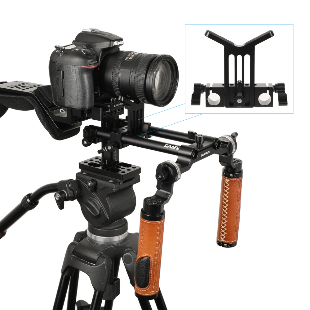 CAMVATE Adjustable Lens Y Support (Lengthened) + 15mm Rail Block Rod Clamp For DSLR Rig Rod Support System