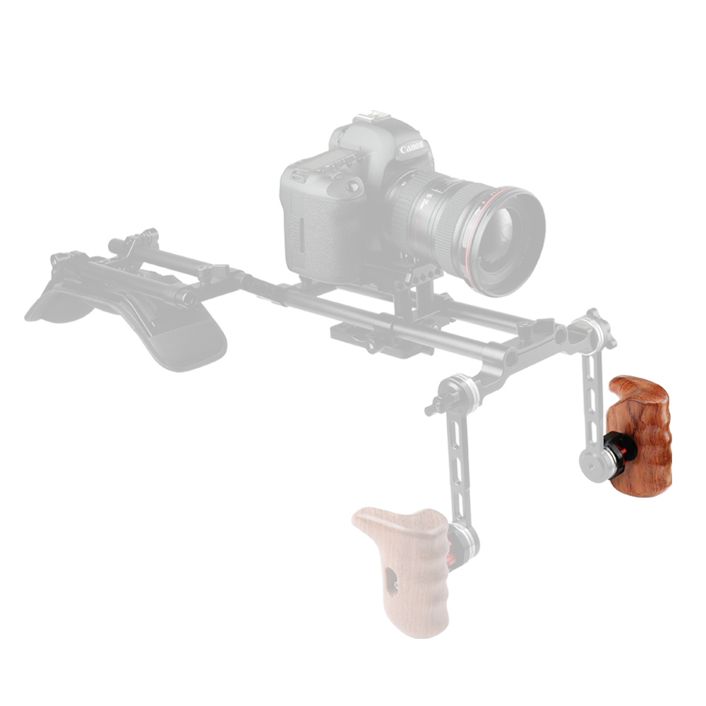 CAMVATE Wooden Handle Grip (left) with ARRI Rosette Mount