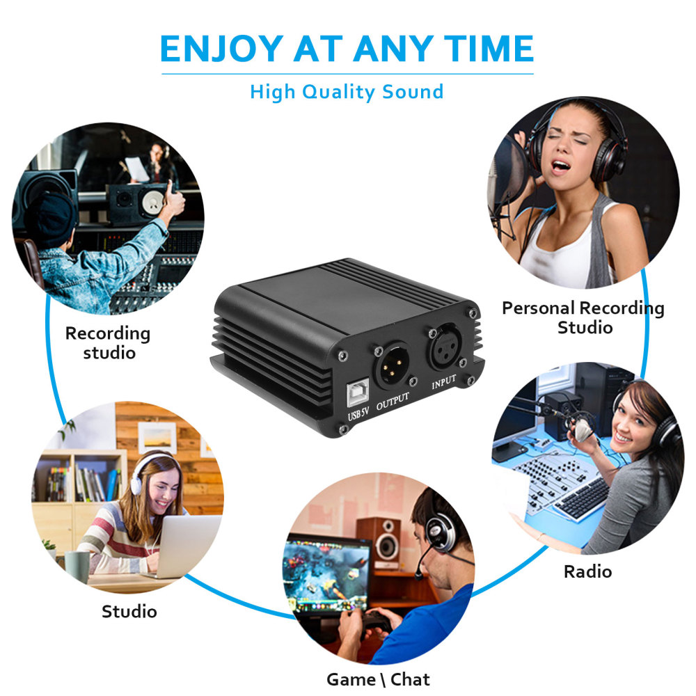 CAMVATE 48V Phantom Power Supply With USB Cable Adapter And 3 Pin Microphone Cable For Music / Audio Recording Equipment