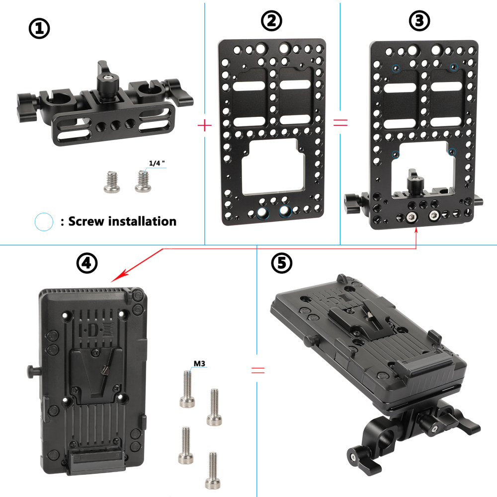 CAMVATE IDX P-V2 Quick Release V Mount Camera Plate With Rotatable 15mm Rail Blocks
