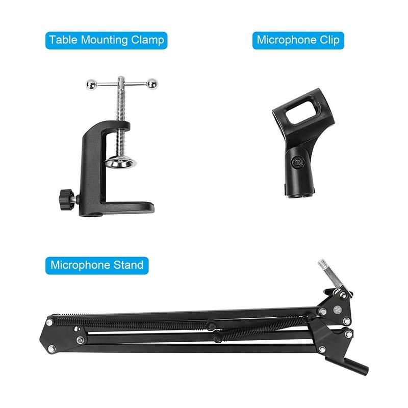 CAMVATE Foldable Cantilever Microphone Stand NB-35 With Adjustable Suspension Boom Scissor Arm For Streaming Voice-overs Recording (Iron C Clamp Base)