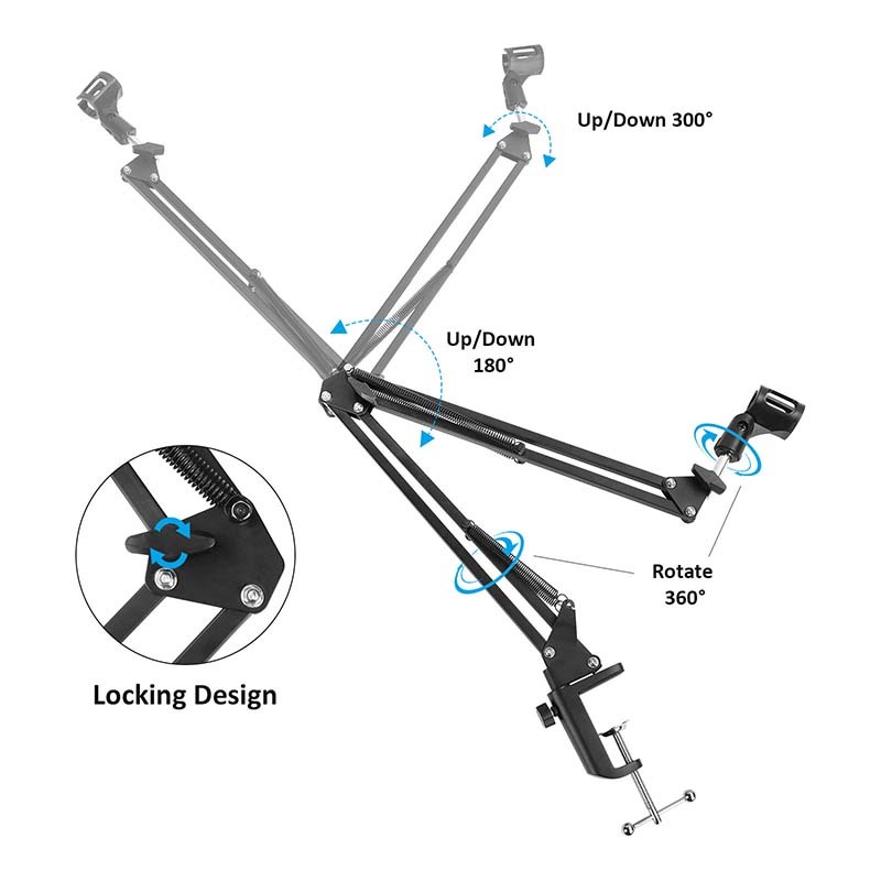 CAMVATE Foldable Cantilever Microphone Stand NB-35 With Adjustable Suspension Boom Scissor Arm For Streaming Voice-overs Recording (Iron C Clamp Base)