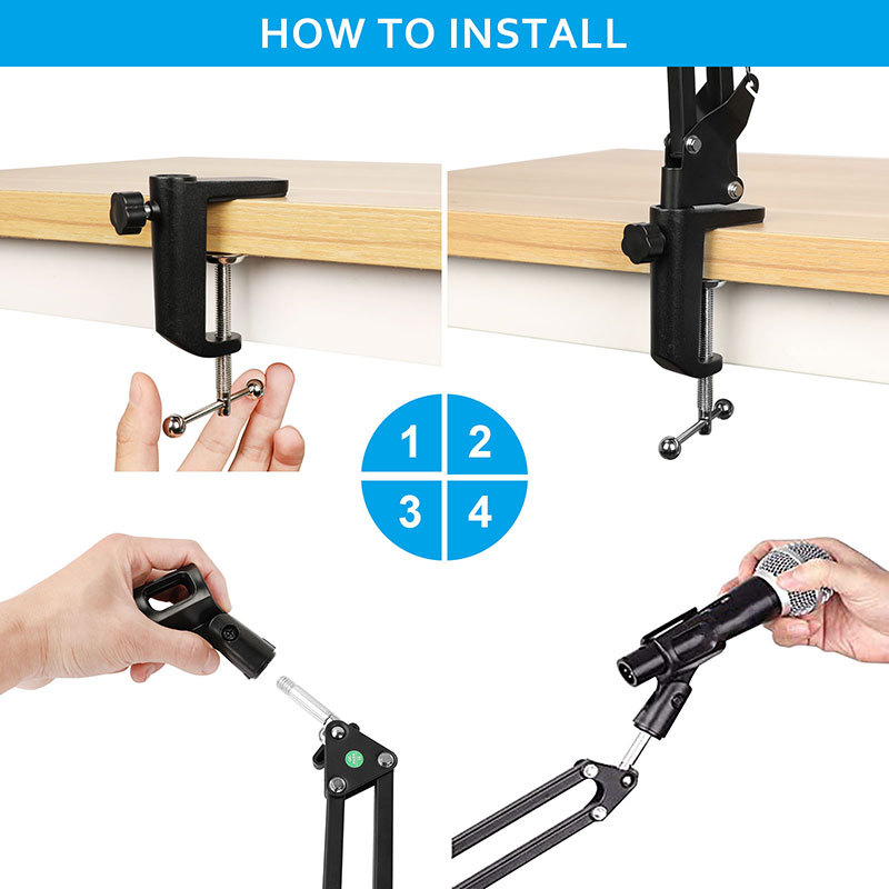 CAMVATE Foldable Cantilever Microphone Stand NB-35 With Adjustable Suspension Boom Scissor Arm For Streaming Voice-overs Recording (Iron C Clamp Base)