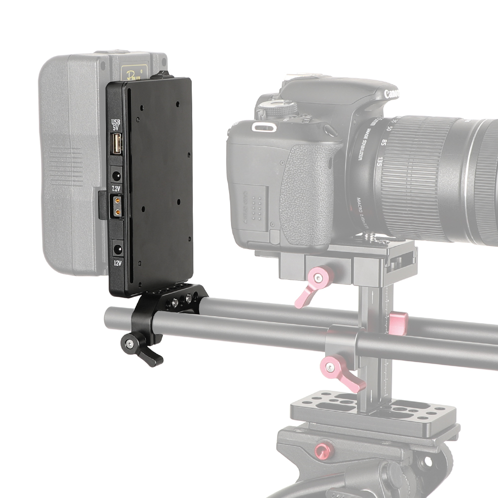 CAMVATE Quick Release V Lock Plate Power Splitter Adapter With 15mm Rod Clamp
