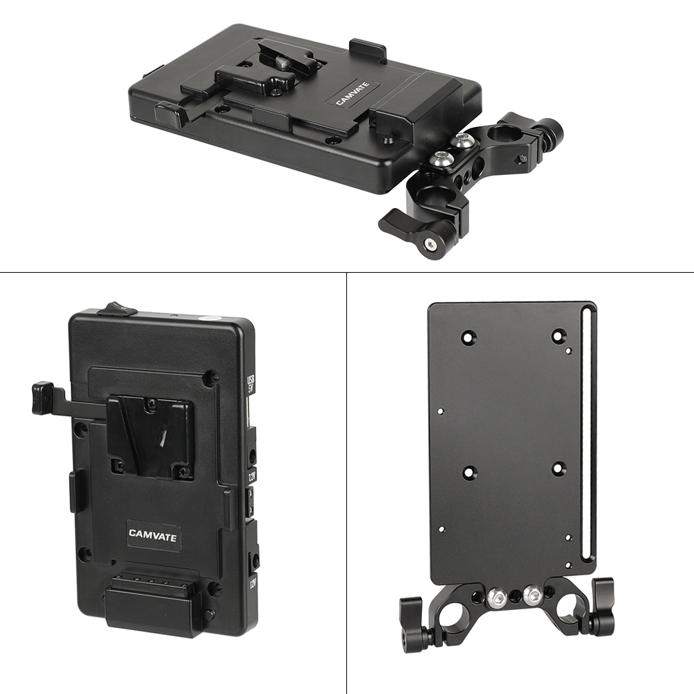 CAMVATE Quick Release V Lock Plate Power Splitter Adapter With 15mm Rod Clamp