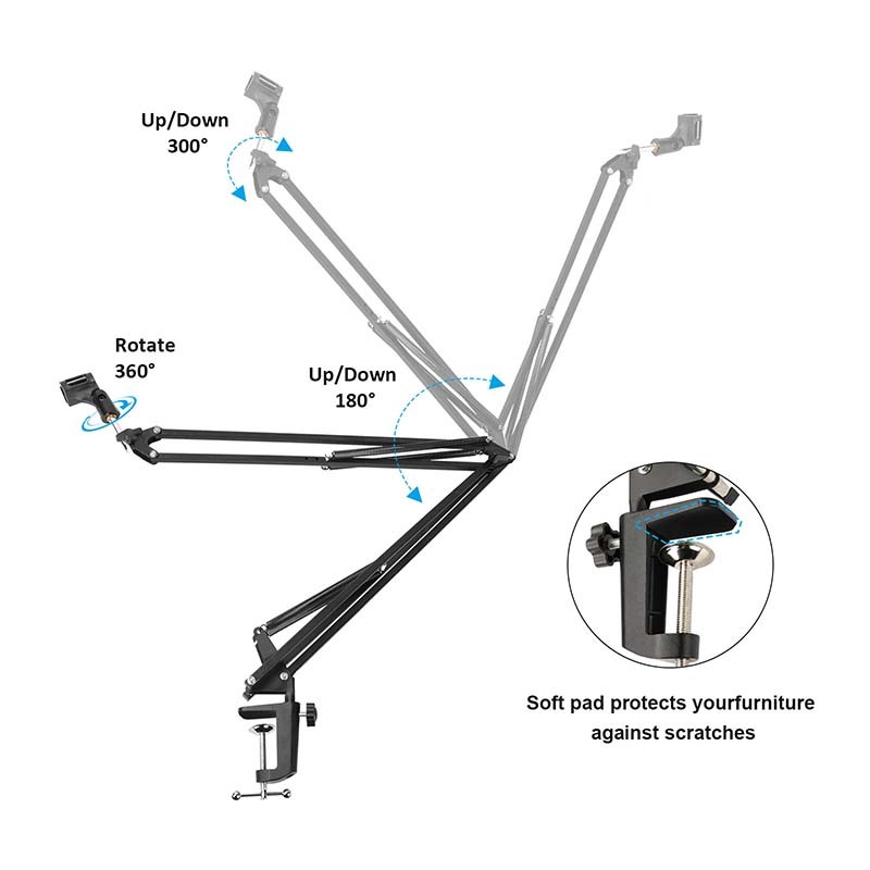 CAMVATE Professional Microphone Stand Boom Arm Suspension Scissor Arm Stand With Mounting C Clamp Base
