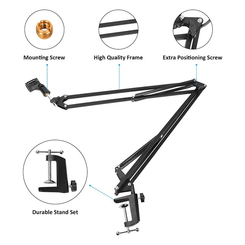CAMVATE Professional Microphone Stand Boom Arm Suspension Scissor Arm Stand With Mounting C Clamp Base
