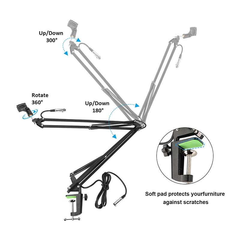 CAMVATE Professional Microphone Stand Boom Arm Suspension Scissor Arm Stand With Mounting C Clamp Base And Microphone Cable