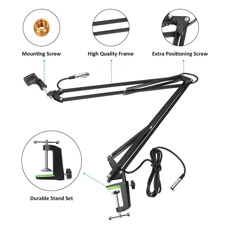 CAMVATE Professional Microphone Stand Boom Arm Suspension Scissor Arm Stand With Mounting C Clamp Base And Microphone Cable