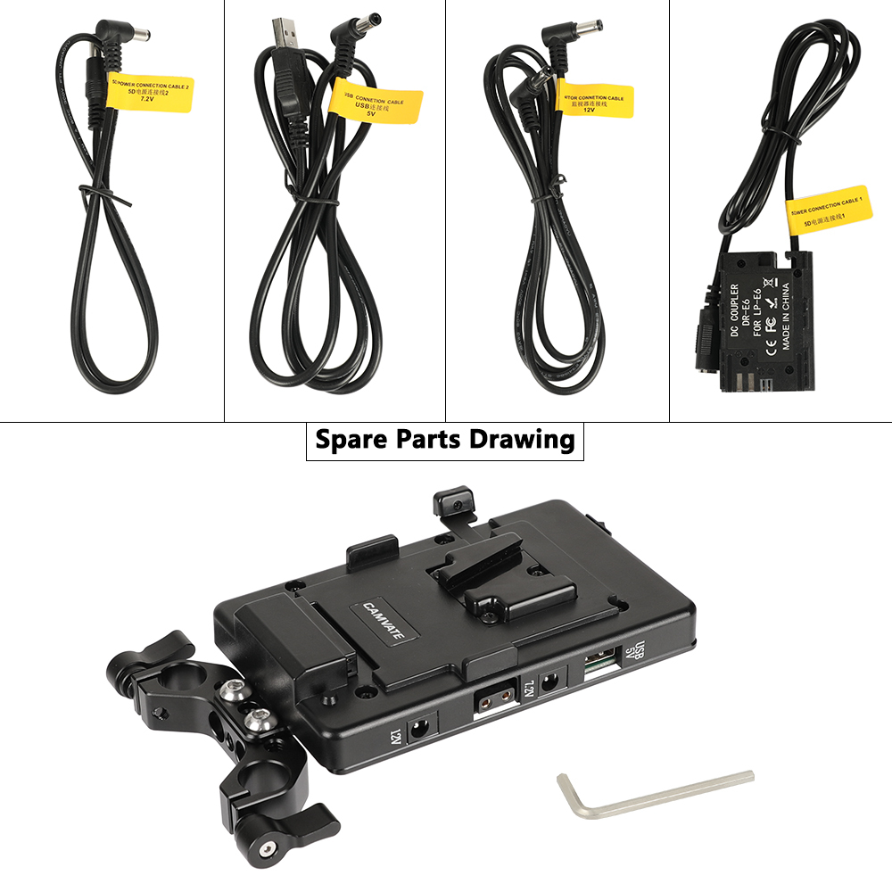 CAMVATE Quick Release V Lock Plate Power Splitter Adapter With 15mm Rod Clamp