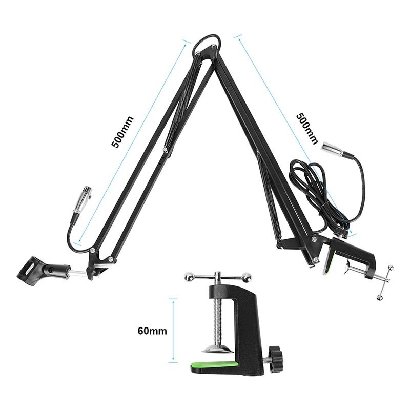 CAMVATE Professional Microphone Stand Boom Arm Suspension Scissor Arm Stand With Mounting C Clamp Base And Microphone Cable