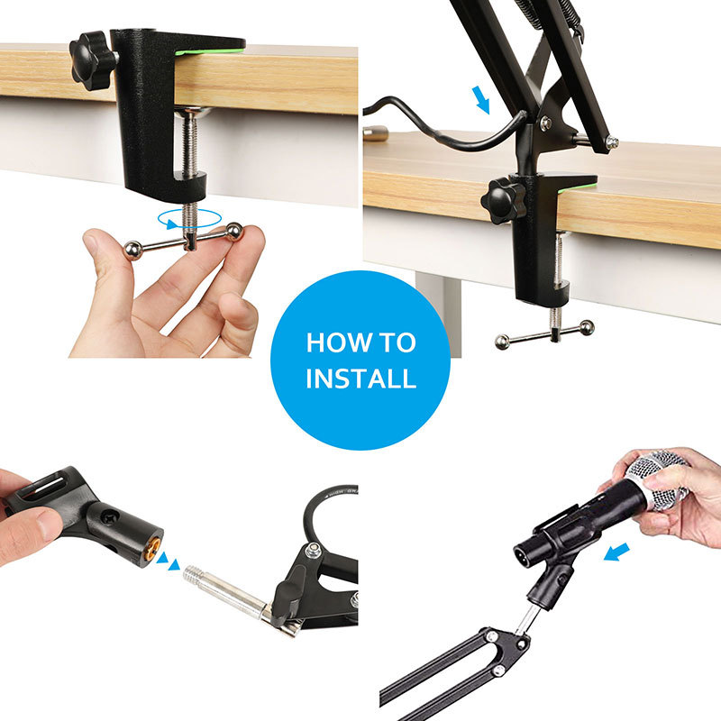 CAMVATE Professional Microphone Stand Boom Arm Suspension Scissor Arm Stand With Mounting C Clamp Base And Microphone Cable