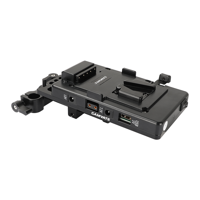 CAMVATE Quick Release V Lock Plate Power Splitter Adapter With Back Plate And 15mm Railblocks