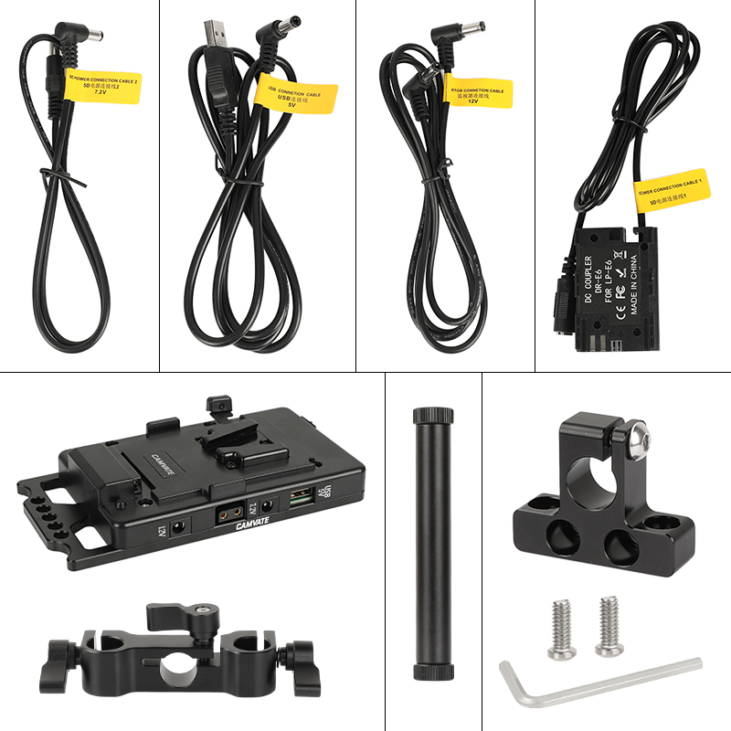 CAMVATE Quick Release V Lock Plate Power Splitter Adapter With Back Plate And 15mm Railblocks