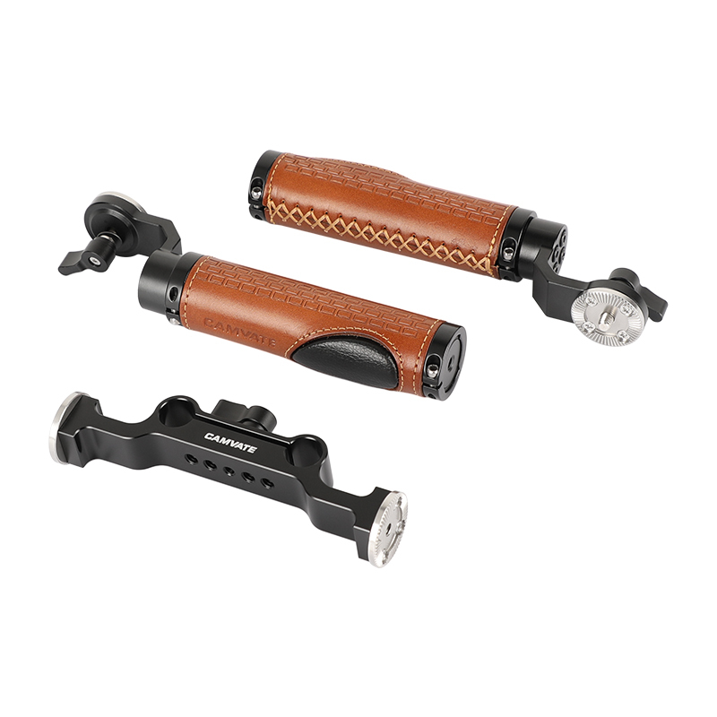 CAMVATE ARRI Style Rosette Handgrips (leather) & 15mm Rod Clamp Railblock for DSLR Handle Shoulder Rig