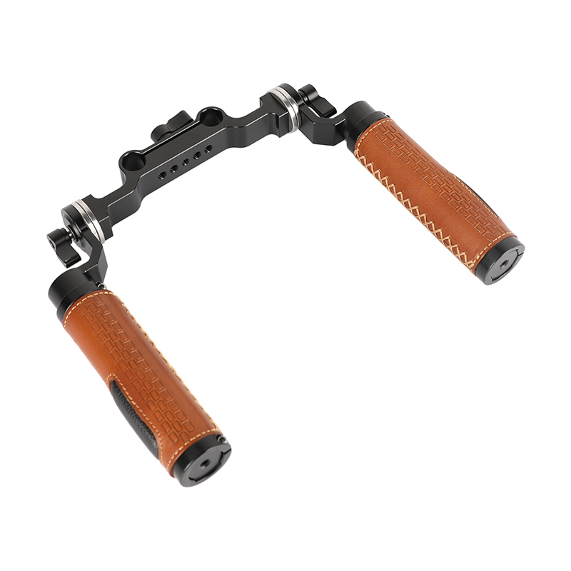 CAMVATE ARRI Style Rosette Handgrips (leather) & 15mm Rod Clamp Railblock for DSLR Handle Shoulder Rig