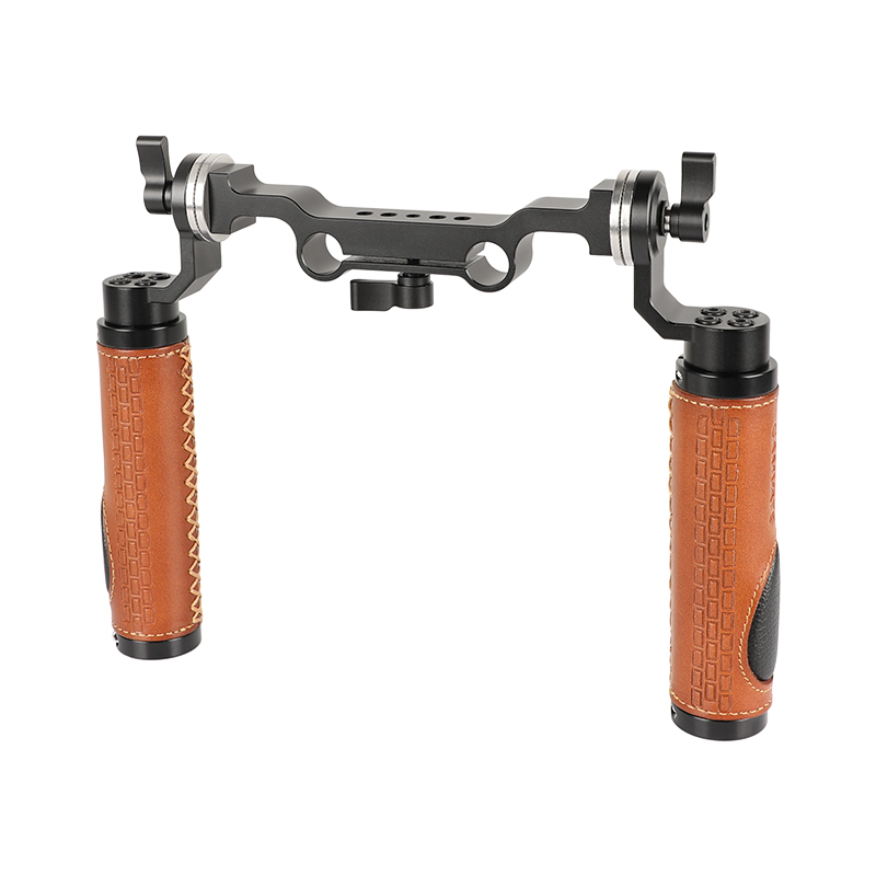 CAMVATE ARRI Style Rosette Handgrips (leather) & 15mm Rod Clamp Railblock for DSLR Handle Shoulder Rig