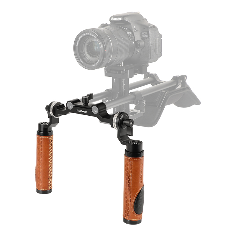 CAMVATE ARRI Style Rosette Handgrips (leather) & 15mm Rod Clamp Railblock for DSLR Handle Shoulder Rig