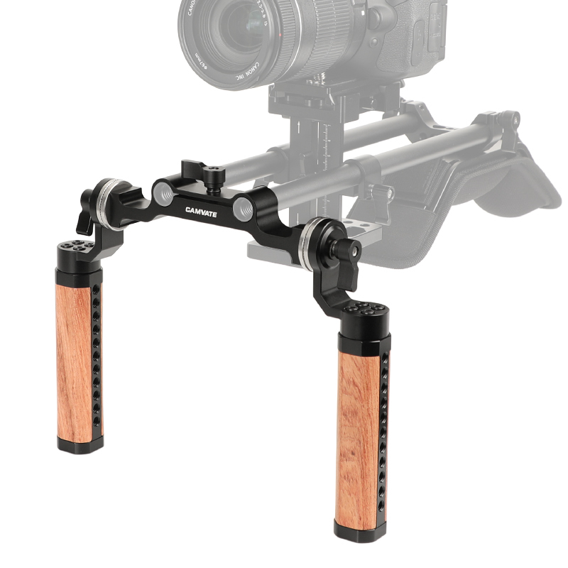 CAMVATE ARRI Rosette Wooden Handgrips & 15mm Rod Clamp For DSLR Handheld Shoulder Rig