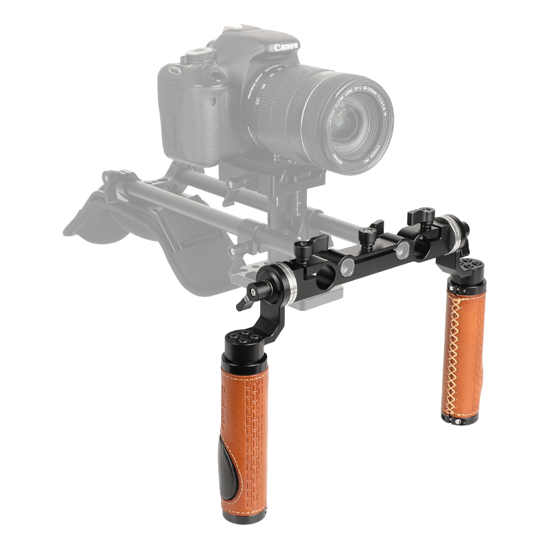 CAMVATE ARRI Style Rosette Handgrip Pair (Leather) With 15mm & 19mm Rod Clamp For Shoulder Mount Rig