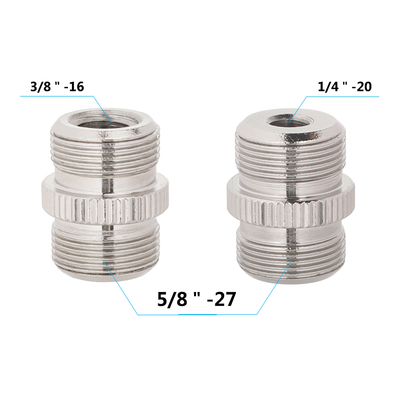 CAMVATE 5/8"-27 Male To 1/4"-20 Female And 3/8"-16 Female Microphone Screw Adapter Double-end Nickle Brass Made (2 Pieces)