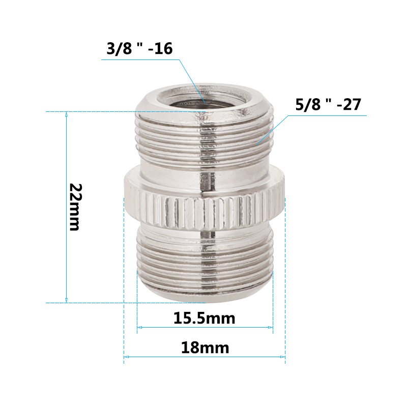 CAMVATE 5/8"-27 Male To 1/4"-20 Female And 3/8"-16 Female Microphone Screw Adapter Double-end Nickle Brass Made (2 Pieces)