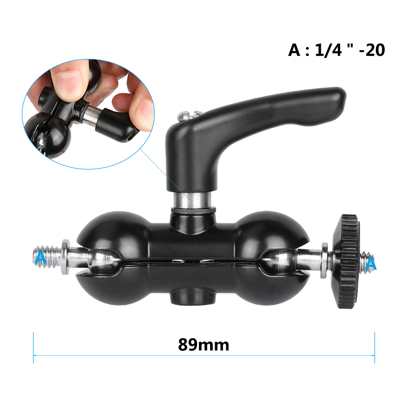CAMVATE Upgraded Ball Head Mount Double-end 1/4"-20 Thread With Super Robust Central Lock Knob For DSLR Camera Flashlight / Monitor