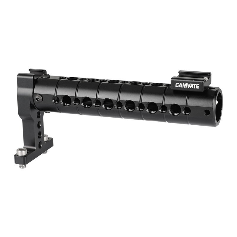 CAMVATE Aluminum Top Handle Grip With 1/4" & 3/8" Mounting Points And Two Cold Shoe Mounts For DSLR Camera Cage Kit