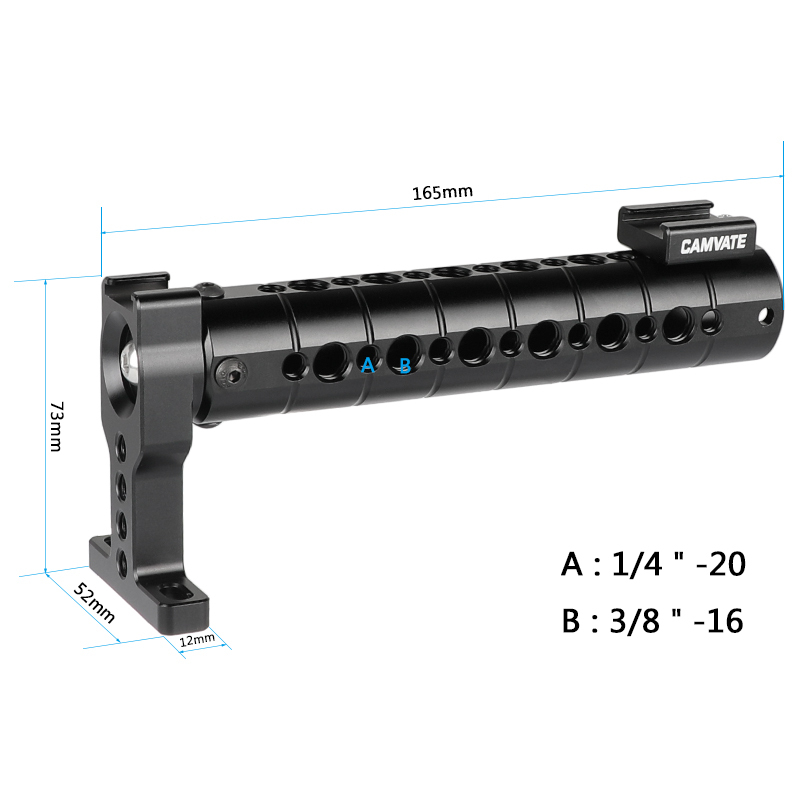 CAMVATE Aluminum Top Handle Grip With 1/4" & 3/8" Mounting Points And Two Cold Shoe Mounts For DSLR Camera Cage Kit