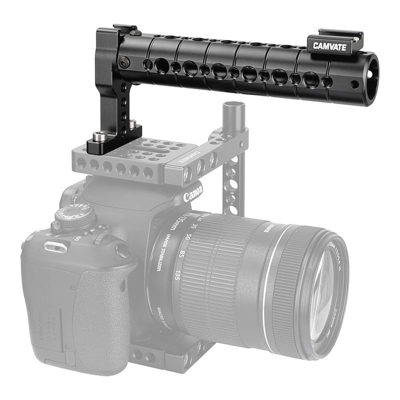 CAMVATE Aluminum Top Handle Grip With 1/4" & 3/8" Mounting Points And Two Cold Shoe Mounts For DSLR Camera Cage Kit