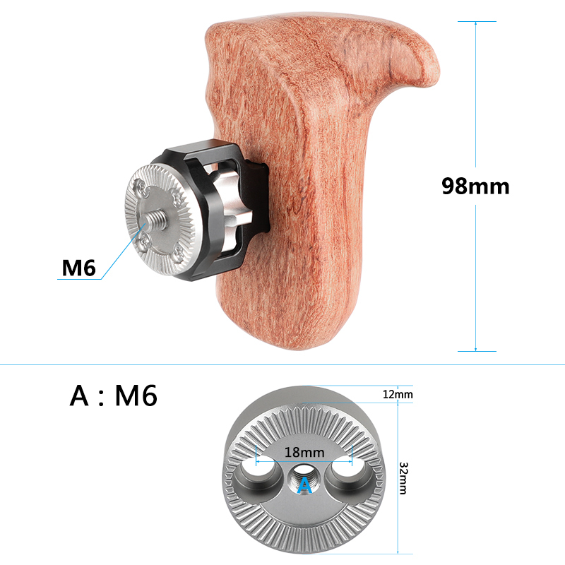 CAMVATE Right Side Wooden Grip With M6 ARRI Rosette & 1/4" Mounting Points