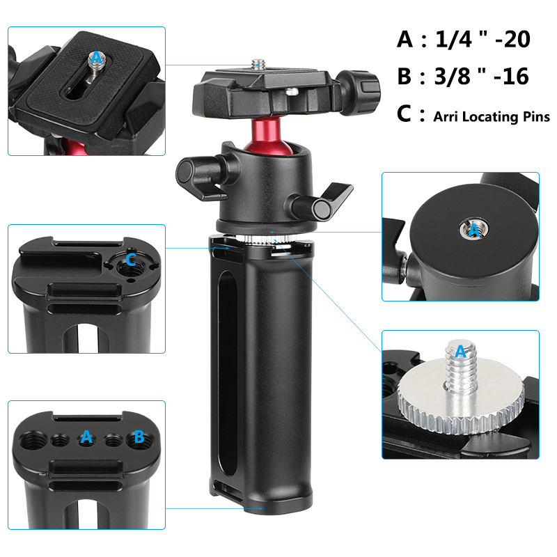 CAMVATE Aluminum Handle Grip + 360° Rotating Tripod Head Adapter With Quick Release Baseplate 1/4" Mounting Screw