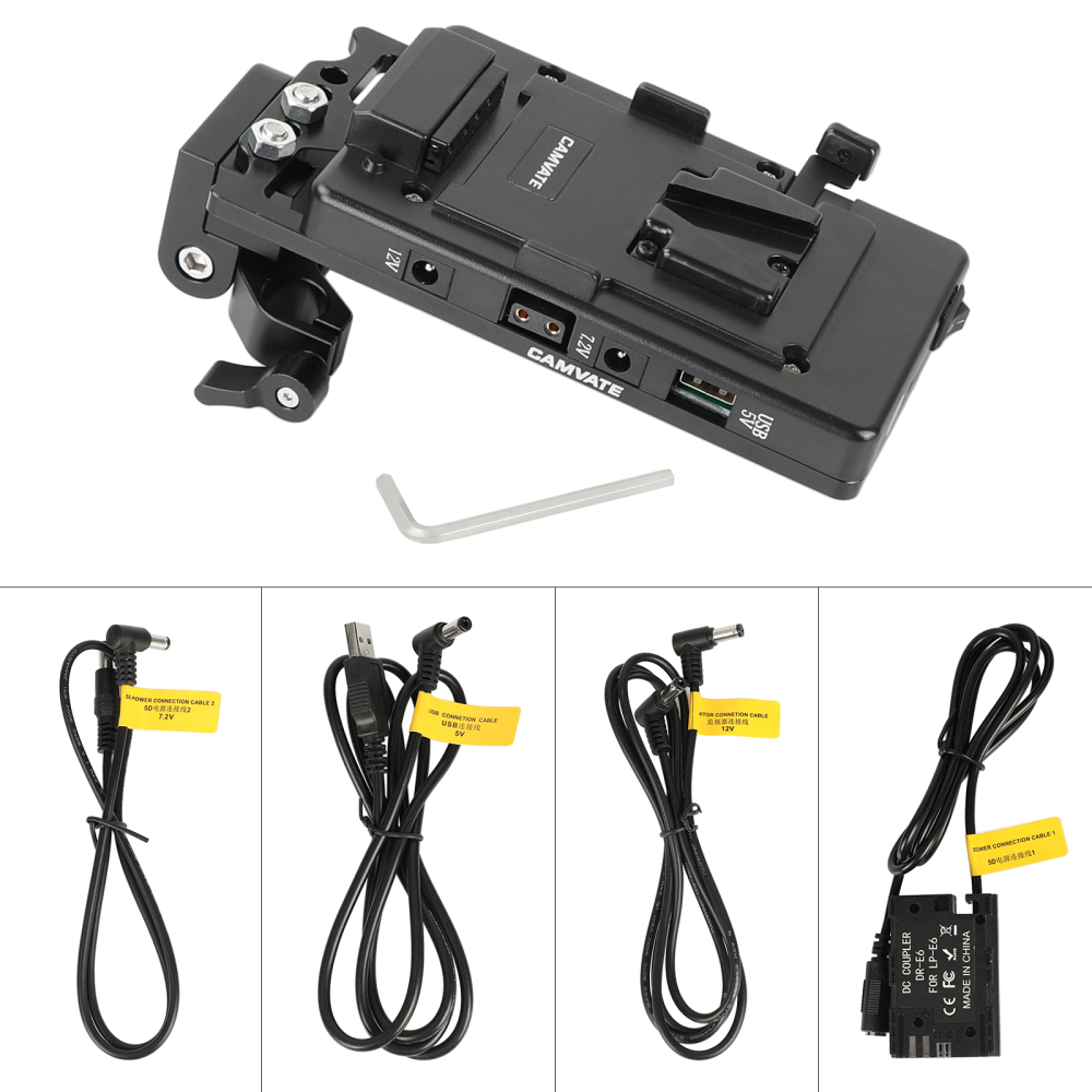 CAMVATE Quick Release V Mount Power Splitter Adapter With 90° Flip-open Adjustment And Rotating 15mm Rail Block