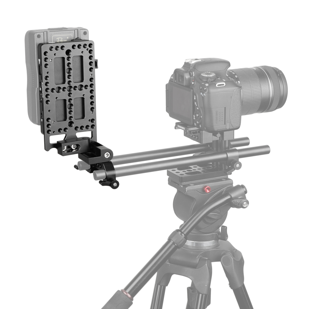 CAMVATE Quick Release V Mount Power Splitter Adapter With 90° Flip-open Adjustment And Rotating 15mm Rail Block