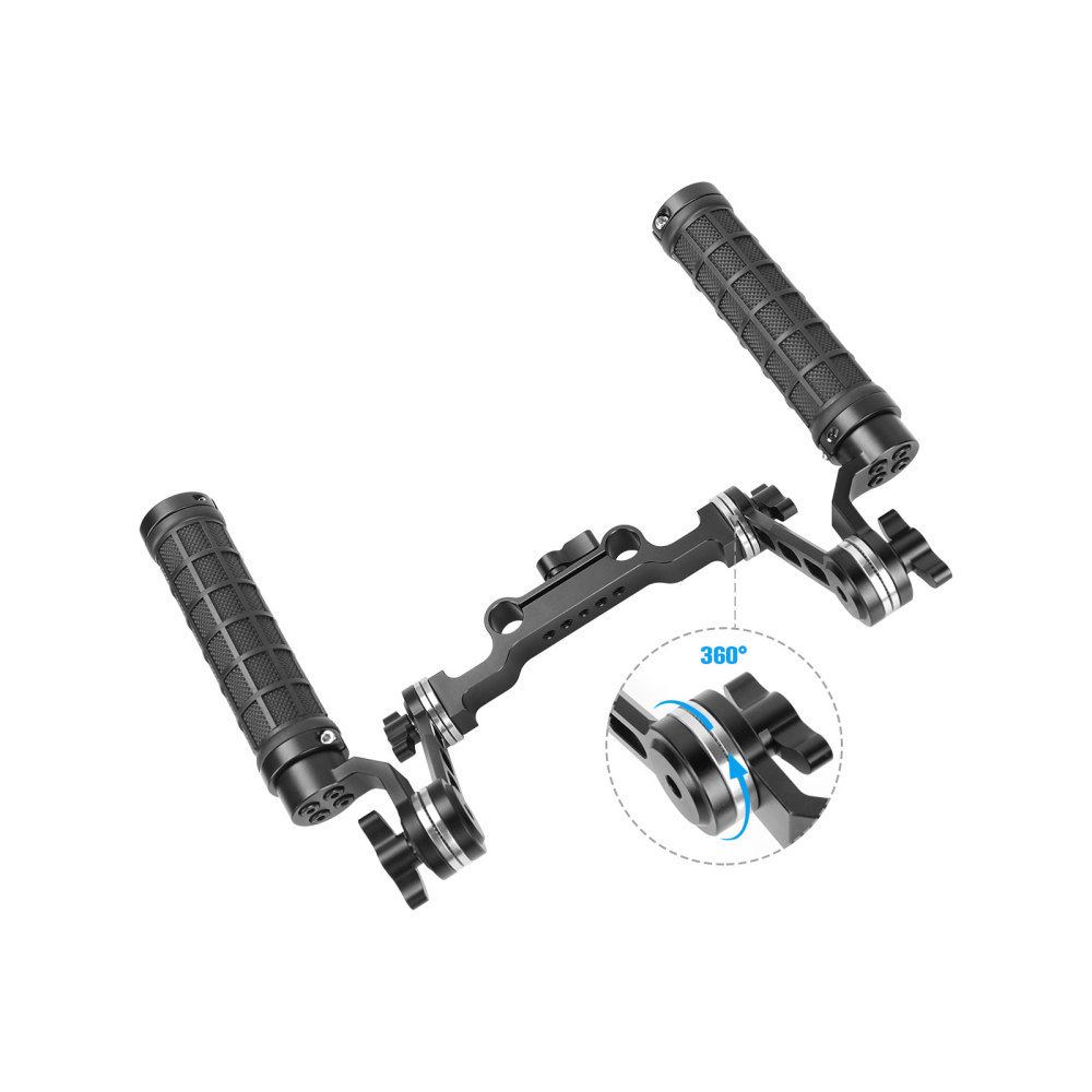 CAMVATE Adjustable ARRI Rosette Hand Grip Pair (Rubber-covered) With Magic Arm & Central 15mm Railblock Adapter For Shoulder Rig