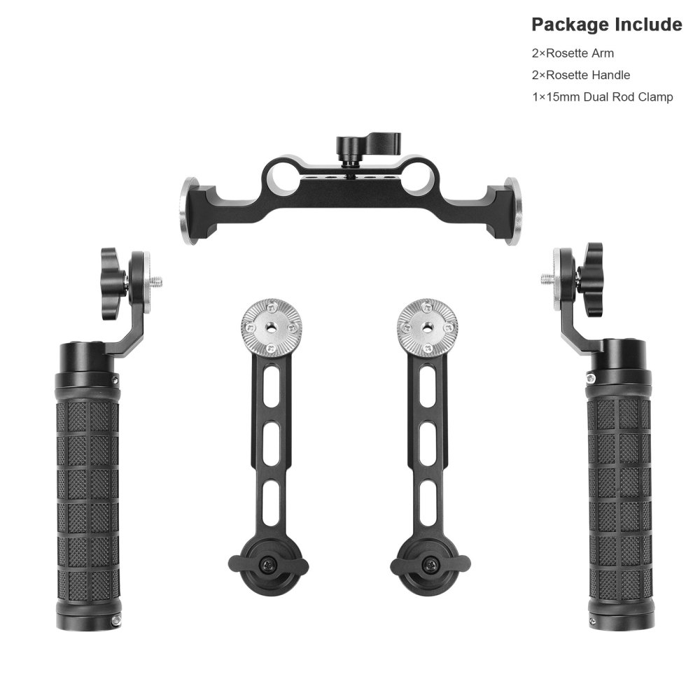 CAMVATE Adjustable ARRI Rosette Hand Grip Pair (Rubber-covered) With Magic Arm & Central 15mm Railblock Adapter For Shoulder Rig