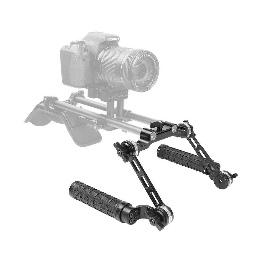 CAMVATE Adjustable ARRI Rosette Hand Grip Pair (Rubber-covered) With Magic Arm & Central 15mm Railblock Adapter For Shoulder Rig