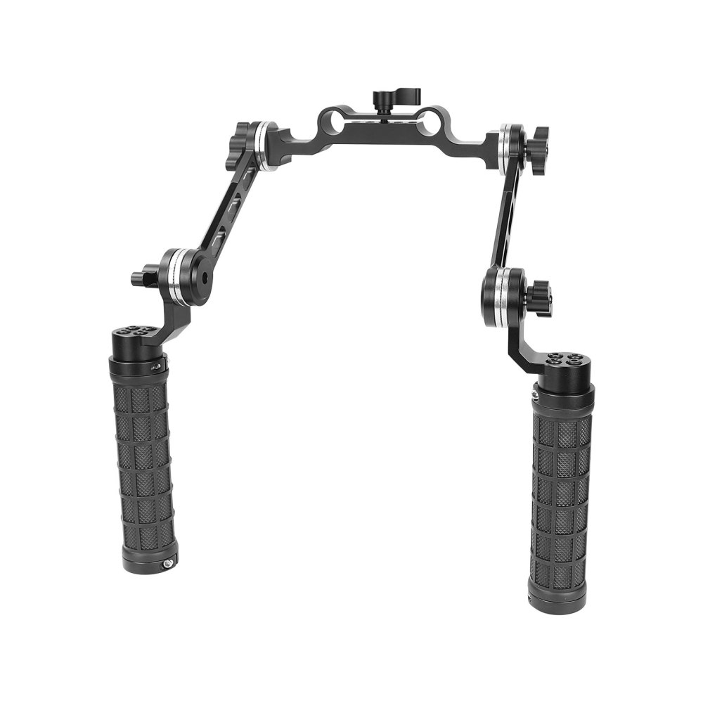 CAMVATE Adjustable ARRI Rosette Hand Grip Pair (Rubber-covered) With Magic Arm & Central 15mm Railblock Adapter For Shoulder Rig