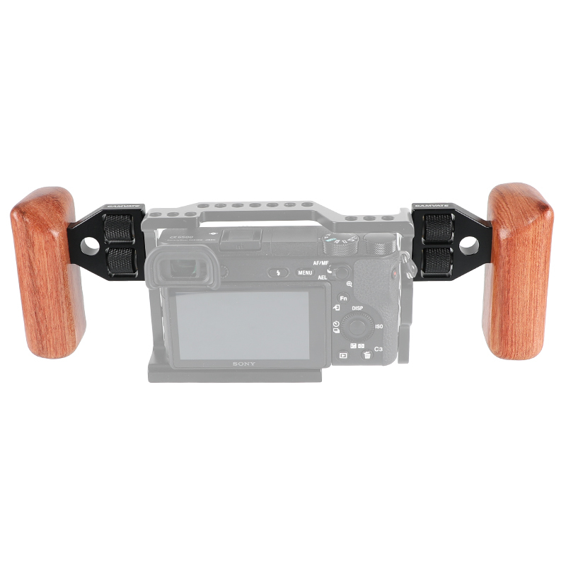 CAMVATE DSLR Wooden Handle Grip  with connector for DV Video Camera Cage (2pcs)