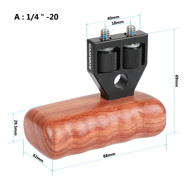 CAMVATE DSLR Wooden Handle Grip  with connector for DV Video Camera Cage (2pcs)