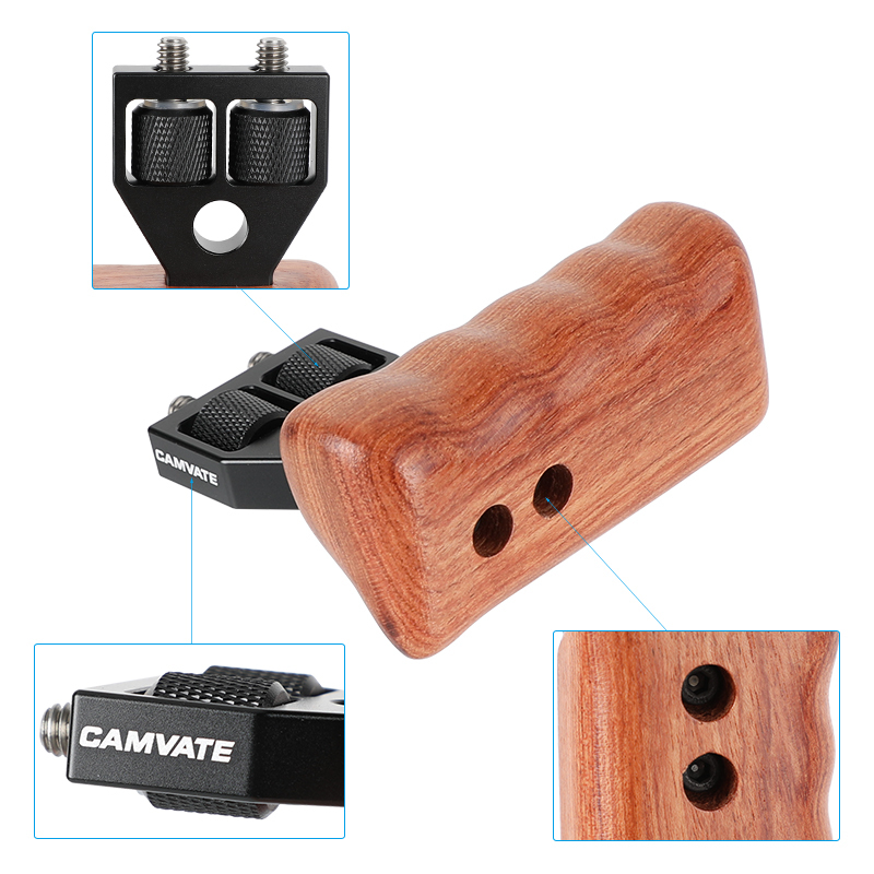 CAMVATE DSLR Wooden Handle Grip  with connector for DV Video Camera Cage (2pcs)