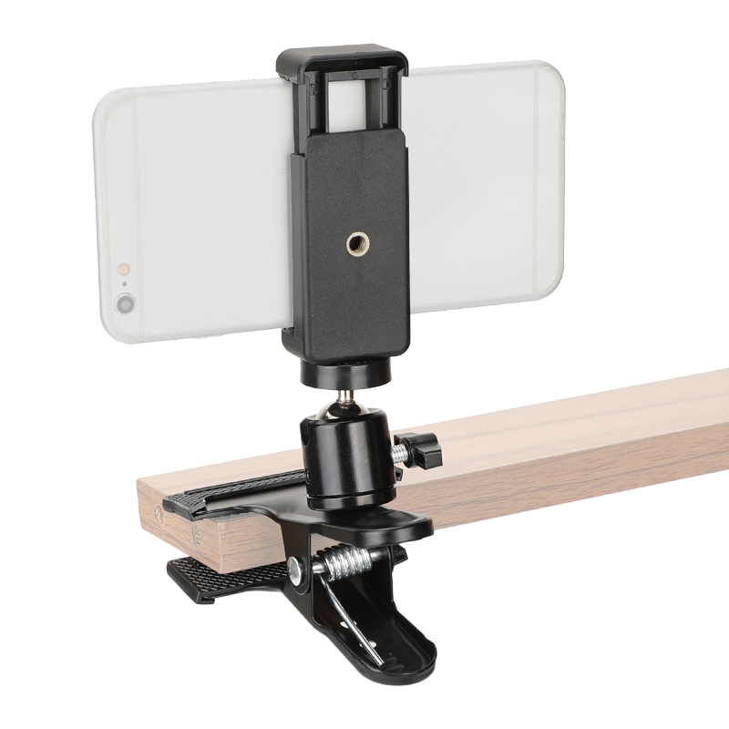 CAMVATE Heavy Duty Spring Clamp Bracket (50mm Jaw Opening) With Adjustable Ball Head Smartphone Clip