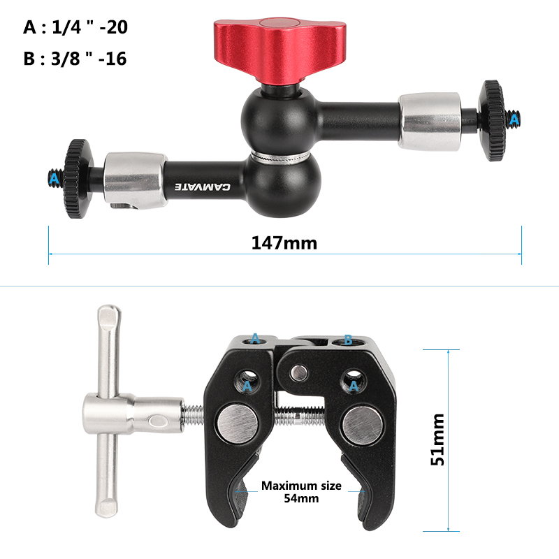 CAMVATE 7" inch 360°Articulating Magic Arm,1/4" Mount + Super Clamp Crab Pliers Clip
