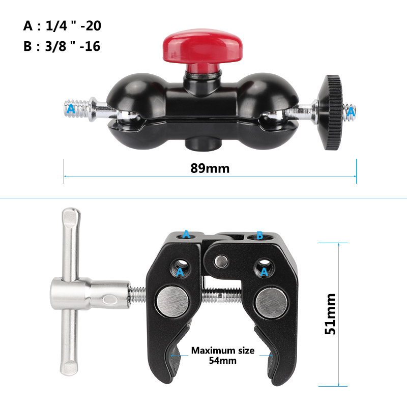 CAMVATE Pole Clamp Mount with Super Clamp and 360 degree Rotating Mini Ball Head for mini 7",8" Monitor