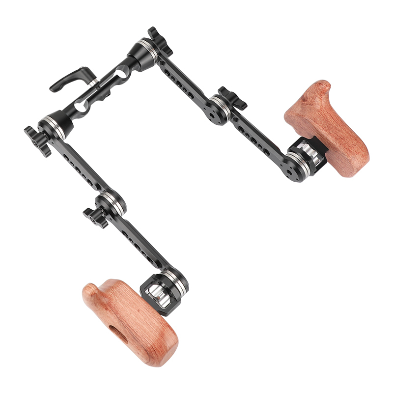 CAMVATE (Upgraded Version) Wooden Handgrip Rig With Double Strengthening ARRI Rosette Magic Arms & 15mm Rod Clamp Upgraded Wingnut Lock Knob