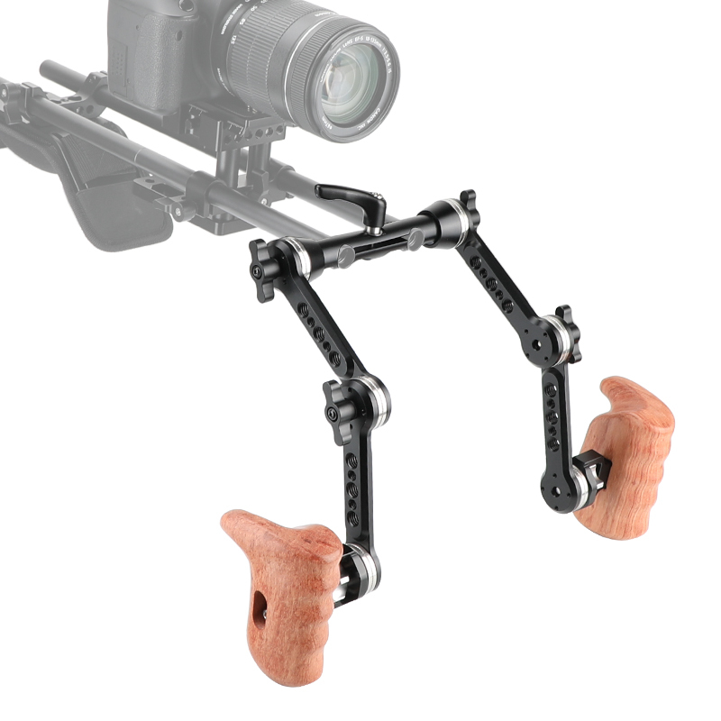 CAMVATE (Upgraded Version) Wooden Handgrip Rig With Double Strengthening ARRI Rosette Magic Arms & 15mm Rod Clamp Upgraded Wingnut Lock Knob