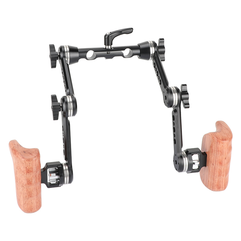 CAMVATE (Upgraded Version) Wooden Handgrip Rig With Double Strengthening ARRI Rosette Magic Arms & 15mm Rod Clamp Upgraded Wingnut Lock Knob