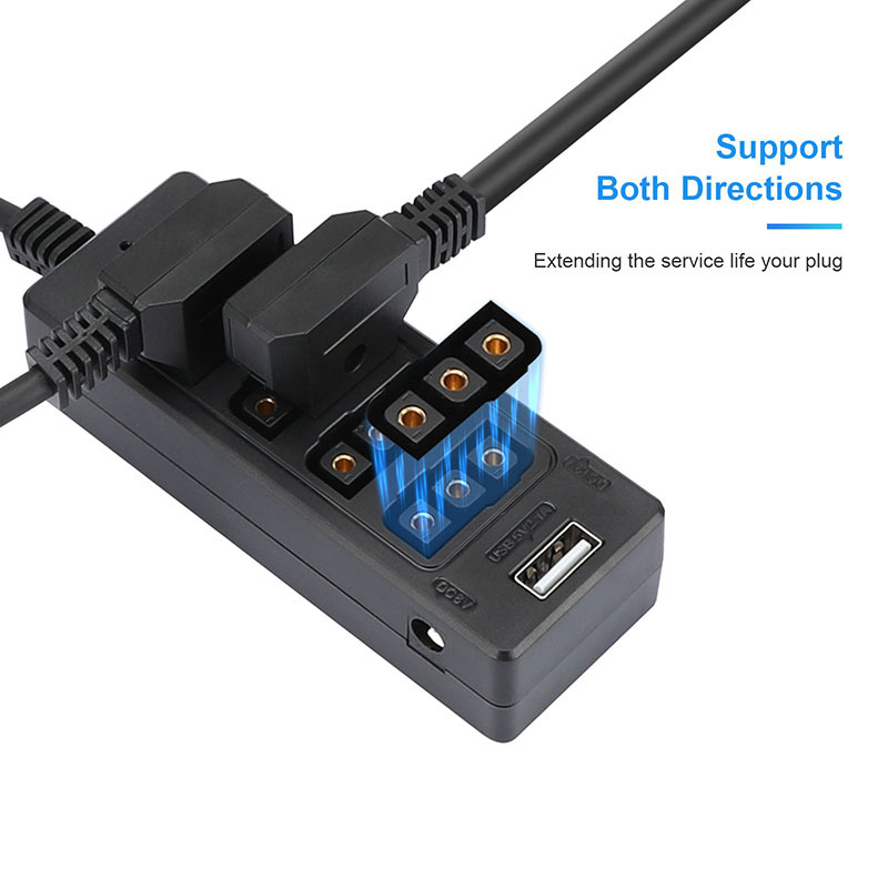 CAMVATE Multifunctional D-Tap Male To 4-Port D-Tap Female Coiled Splitter Cable With Switch Button / USB Port For V Mount Battery