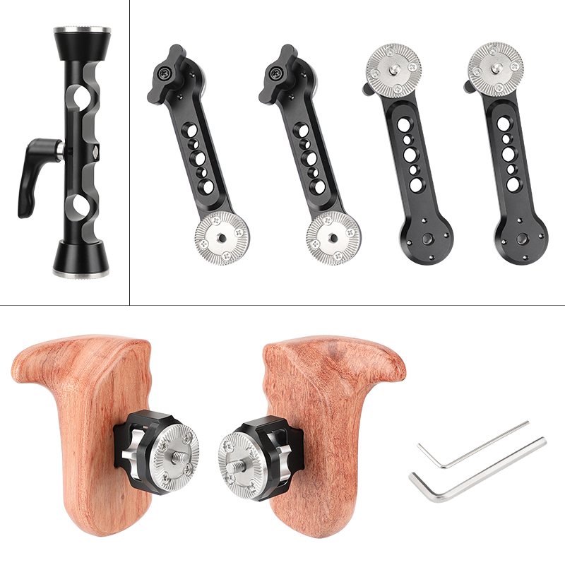 CAMVATE (Upgraded Version) Wooden Handgrip Rig With Double Strengthening ARRI Rosette Magic Arms & 15mm Rod Clamp Upgraded Wingnut Lock Knob
